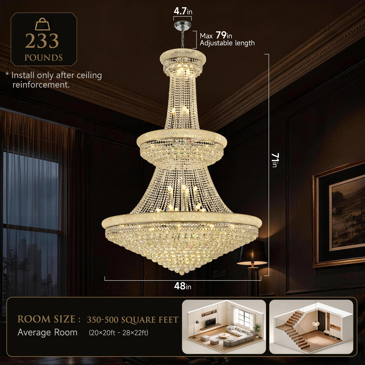 42 Lights Large Crystal Chandelier 48 (48"(Silver))