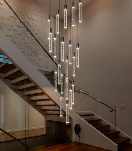 13 Foot High Ceiling Chandelier for Entryway Modern Crystal Lights for Living Room Foyer Flush Mount Sloping Ceiling Pendant Light Fixture Remote Dimmable 20 (20 lights / Black)