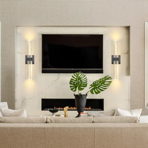Set of 2 Black LED Wall Sconce Lights Warm Light Modern Crystal Wall Lights Vanity Lighting Fixtures Sconces for Bathroom Living Room Bedroom Dining Room Hallway (Black / set of 2)