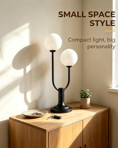 Black Globe Table Lamp for Bedroom Gift G9 Bulbs Included Dimmable (10-Black-Globe-2U)