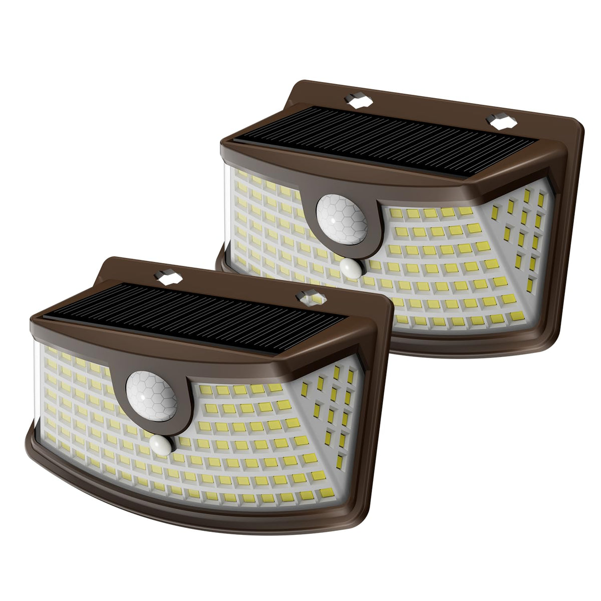 Solar Motion Sensor Lights Outdoor 120 LEDs (Brown / 2 Pack)
