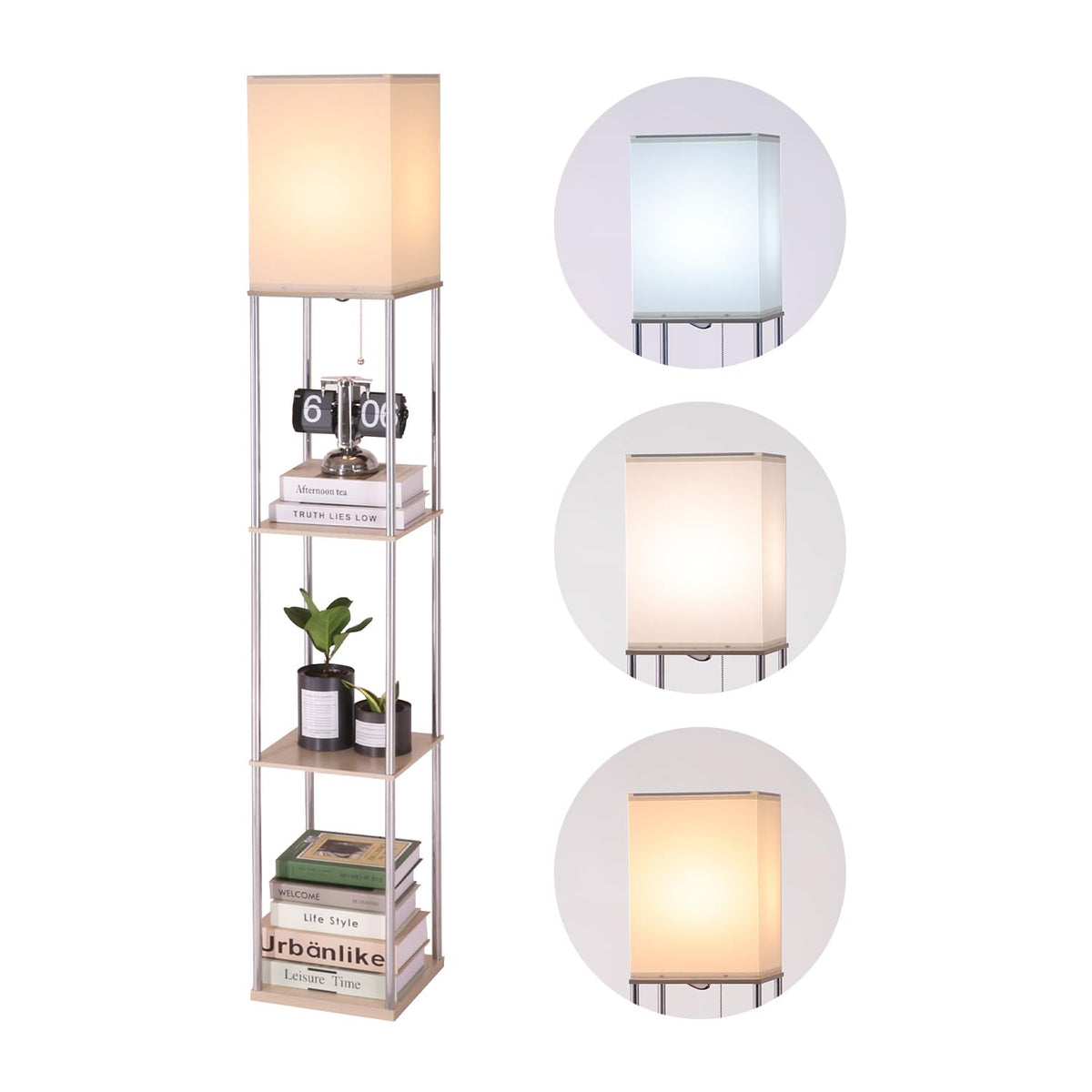 Floor Lamp with Shelves (Beige+Bright Silver-1 Pack)