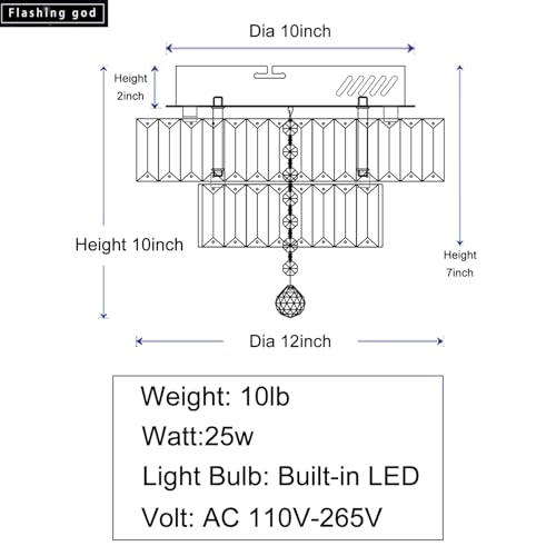 Dia 12'' Mini Crystal Chandeliers Silver Modern LED Chandelier Flush Mount Crystal Ceiling Lights Fixture Modern Pendant Light for Living Room Foyer Entryway (Silver / Dia 12")