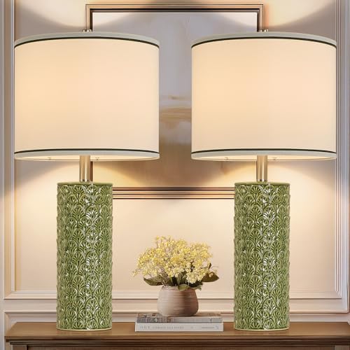 27" Farmhouse Table Lamp Set of 2 for Living Room Bedroom (Light Green / 27")