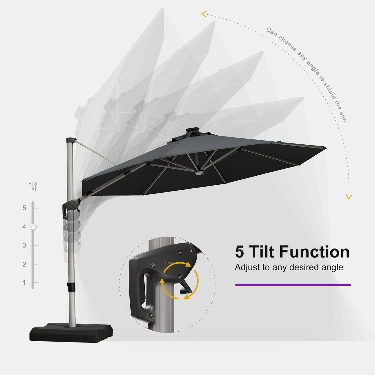 Cantilever Patio Umbrella 11ft Round Solar LED Light (Grey / 11 Feet)