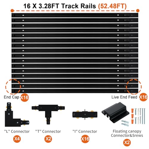 52FT H Track Lighting Rail Kit (Black / 52FT)