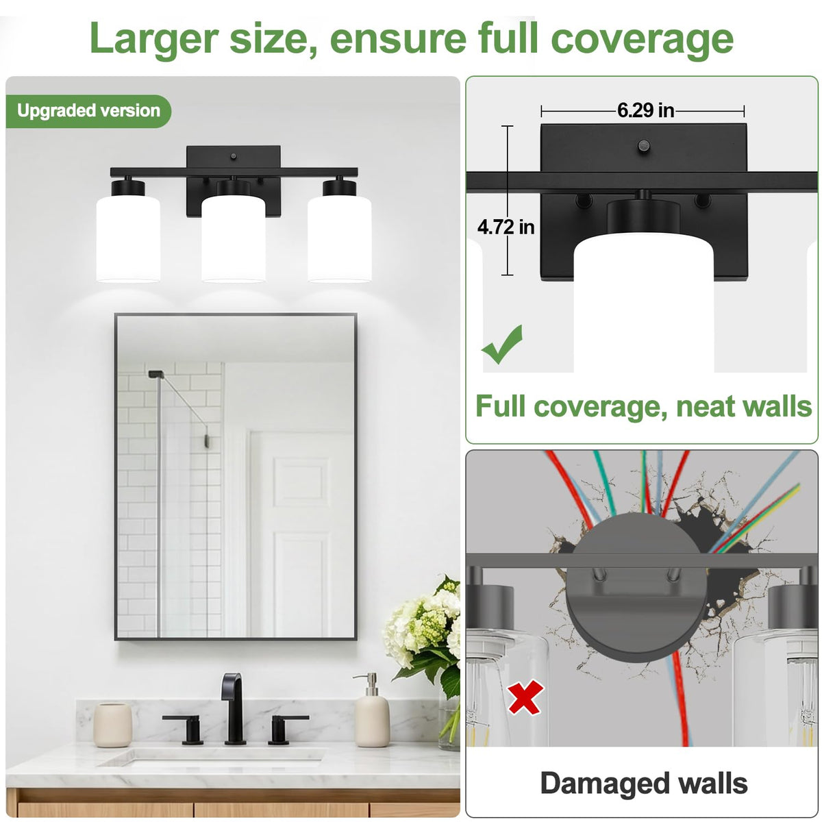 3 Light Bathroom Light Fixtures (Matte Black & Milk Glass / 3-light)