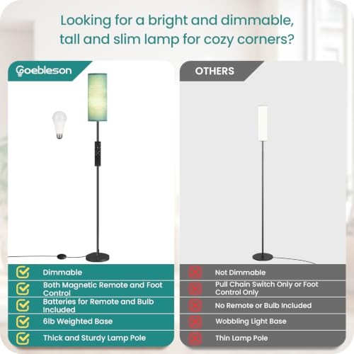 Slim Floor Lamp for Living Room with Magnetic Remote and Foot Switch (Teal and Black)