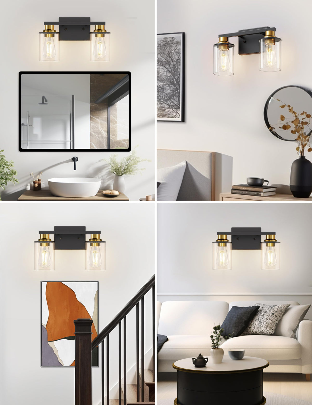 Bathroom Vanity Light Fixture Over Mirror 2 (Black and Gold / 2-Light)