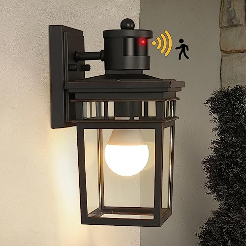 Dusk to Dawn Motion Sensor Outdoor Wall Lantern with 4 Modes and LED Bulb (Oil-Rubbed Bronze)