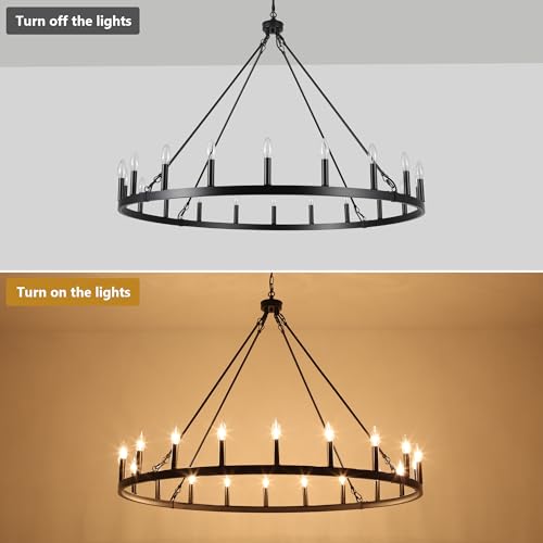 47.2 inches Black Wagon Wheel Chandelier (Black-20 lights)