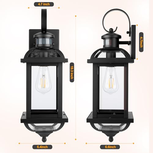 Motion Sensor Porch Lights Dusk to Dawn 19 Inch Large (Modern Matte Black / Motion Sensor)
