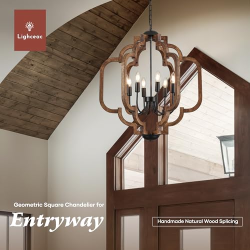 24.6" Farmhouse Vintage Chandelier 8 (Textured-Brown / D24" x H31" 8-Light)