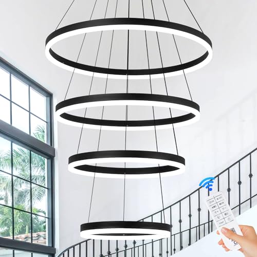 LED Modern Chandeliers 4 Rings for Dining Room Entryway (Black / 4-rings/D23.6in)