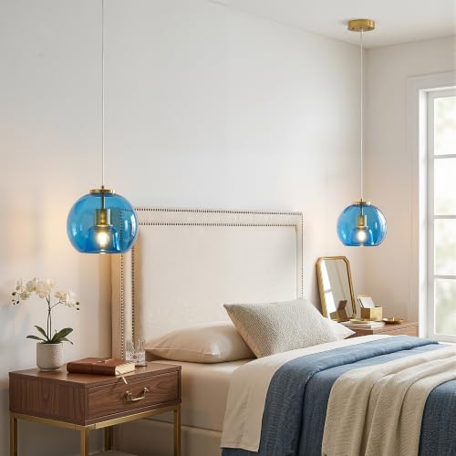 Cobalt Blue Glass Pendant Lights Kitchen Island (Cobalt Blue(7.87 in) / 2-Pack)