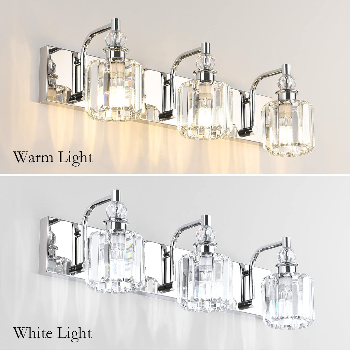 Crystal Vanity Light Fixtures 3 Light Modern Crystal Bathroom Lights Fixtures Over Mirror Stainless Steel Chrome Vanity Light for Bathroom Wall Lights Fixtures (Chrome / 24 inch)