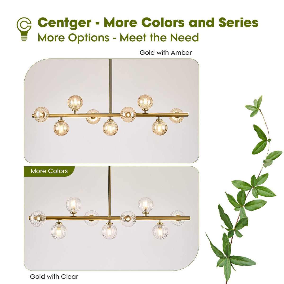 Linear Sputnik Dining Chandelier (Gold + Amber / 9-Light 40 Inch)