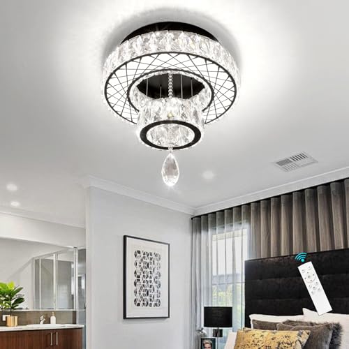Chandelier Bedroom LED Light Modern Hallway Ceiling Lighting Fixtures for Kitchen Dining Room Kitchen Remote Dimmable Black Lights (16 inch / Black)