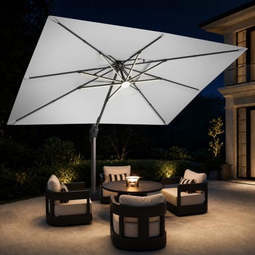9x12 FT Cantilever Offset Patio Umbrella with Lights (FogGrey)