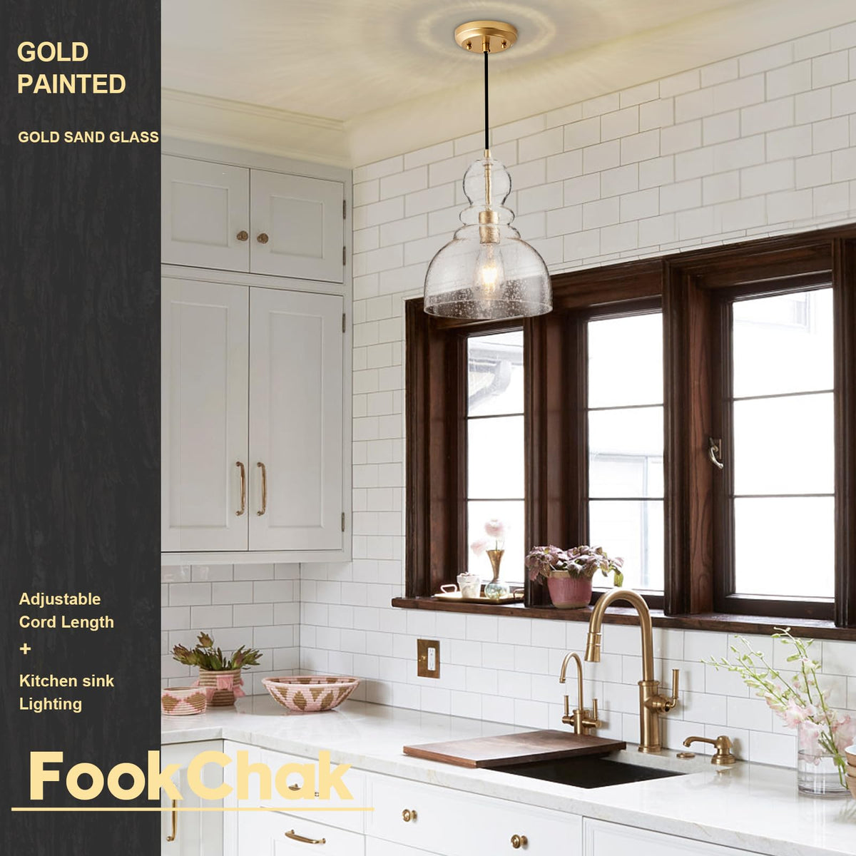 Gold Pendant Lights Kitchen Island (Gold Seeded)