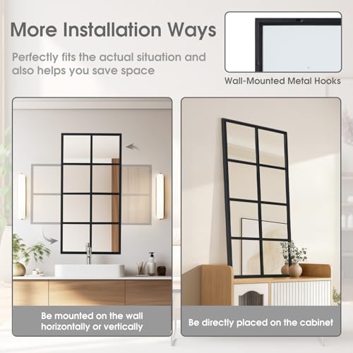 Window Pane Wall Mirror (Claccic Black-rect / 32.5"L x 16"W)
