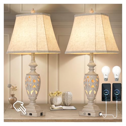 29.5"H Touch Control Traditional Table Lamp Set of 2 (White / Large)