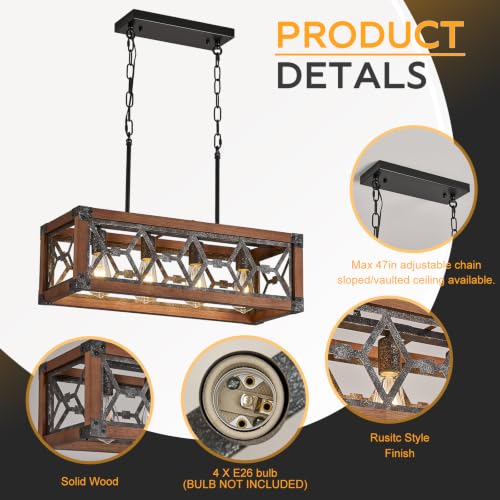 Farmhouse Kitchen Island Lighting Wood Rectangle Chandelier