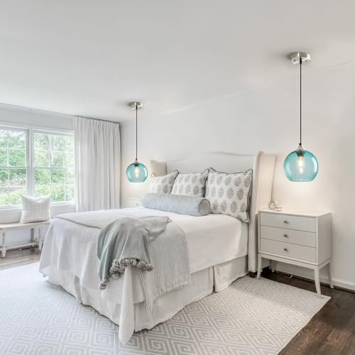 Aqua Pendant Lights Kitchen Island 2 Pack (Light Blue / M - 7.87 in)