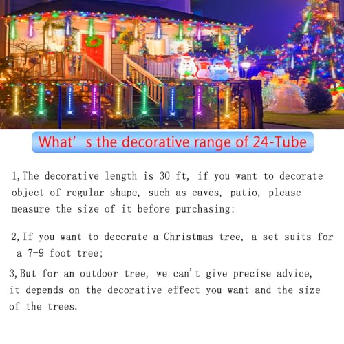 Outdoor Christmas Decorations 24 Tube Meteor Shower Rain Lights (Multi-colored)