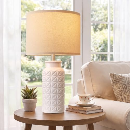 22.6" Ceramic Bedside Table Lamp for Bedroom Nightstands (White)