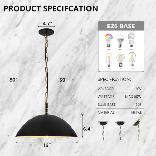 16" Pendant Lights Kitchen Island (Black / 16"-2 Pack)