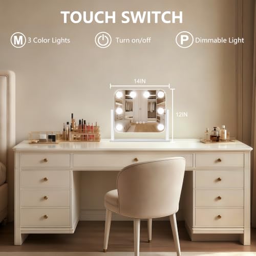 Vanity Mirror with Lights (White / 14"L x 12"W)