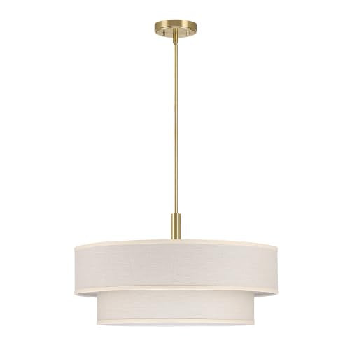 5 Light 22" Cream Fabric Shade Hanging Brushed Nickel Farmhouse Pendant Light (Brushed Nickel Pendant Light / 22")