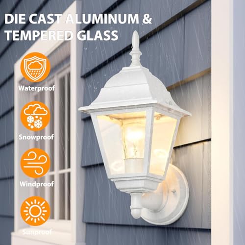 Outdoor Wall Lantern 2 Pack White Outside Porch Light (White / Standard Version)