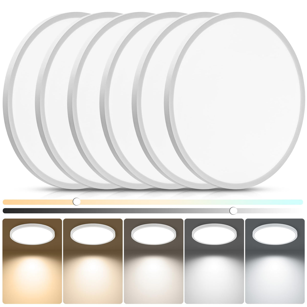 6 Pack 15.8in Hardwired Flush Mount LED Ceiling Light (White / 15.8 Inch)