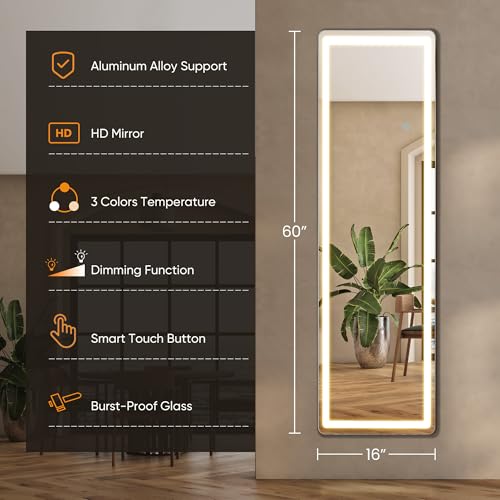 LED Rectangular Full Length Mirror (White Led-rect / 60"L x 16"W)