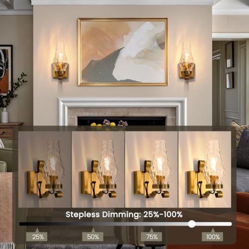 Vintage Battery Operated Wall Sconces Set of 2 (Water Ripple Gold / Battery Operated)