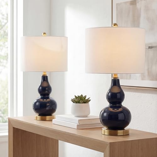 Anya Gourd Glass Table Lamp 20.5" (Set of 2 / Navy)