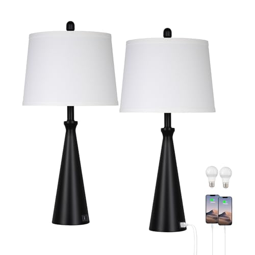 28" Black Table Lamps Set of 2 (A Black)