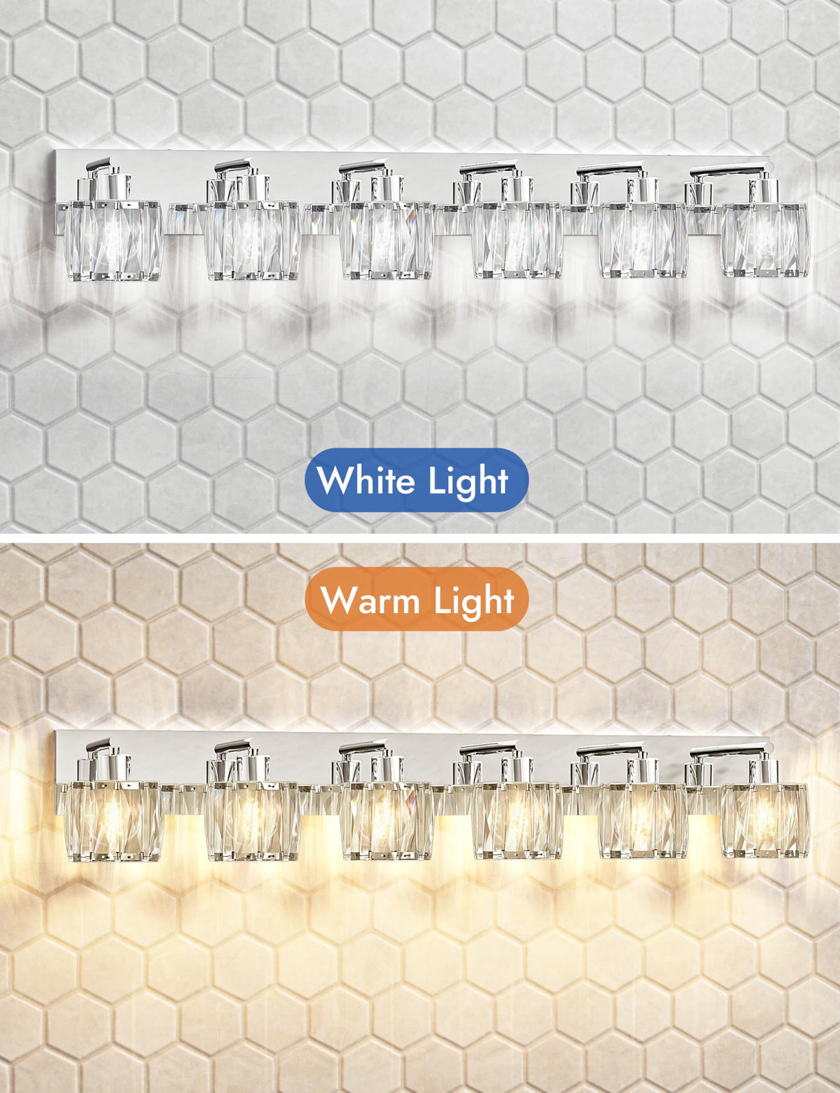 6 Light Crystal Bathroom Vanity Light Fixtures (Chrome-Round / 6 Light)