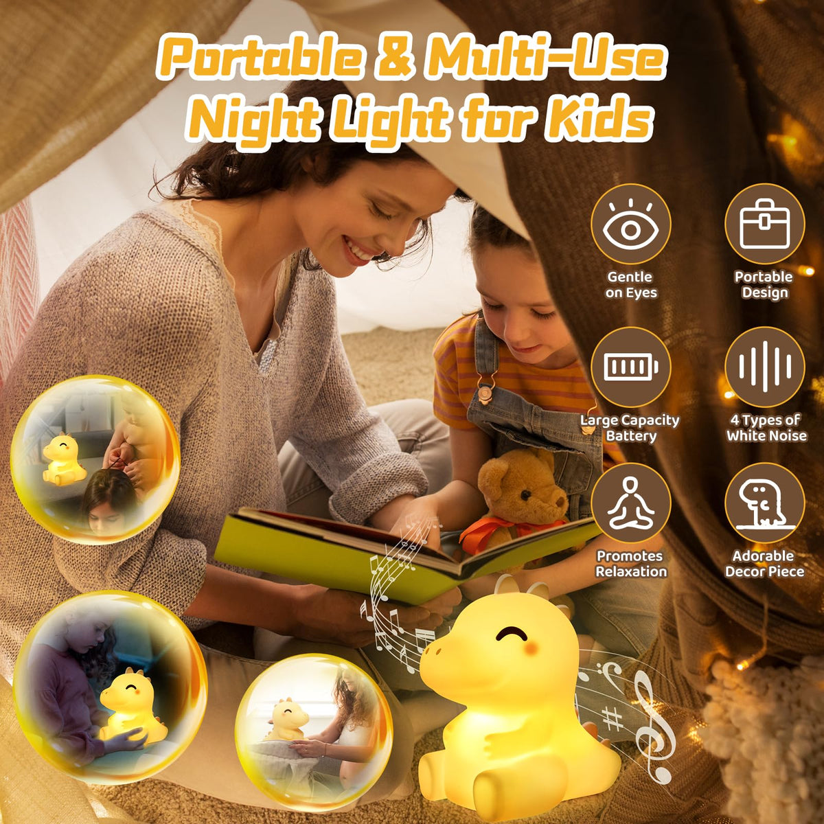Dinosaur Gifts for Room Decor Squishy Night Light for Kids (Yellow)