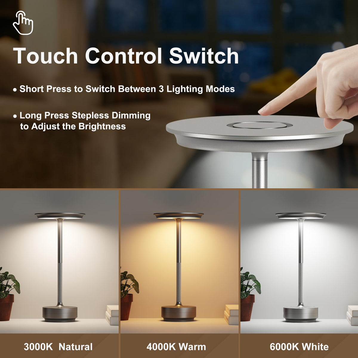 1 Pack Cordless Table Lamps Rechargeable (Silver / 1 Pack)