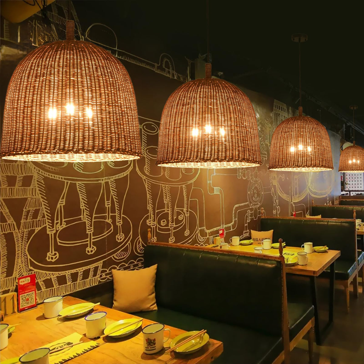 17.7" Rattan Pendant Light (Dark Brown Rattan / 17.7" 3-Light)