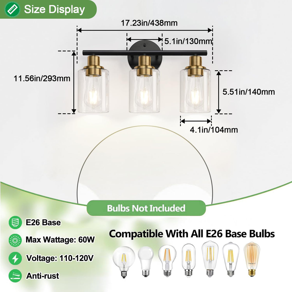 3 Light Bathroom Light Fixtures (Black and Gold / 3-light)