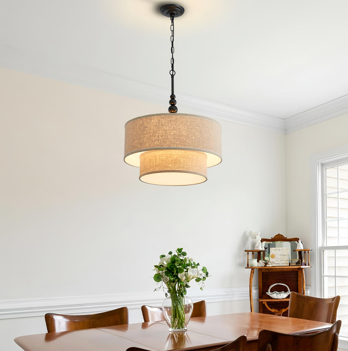 Lighting Double Drum Chandeliers (Beige&Double D20'')
