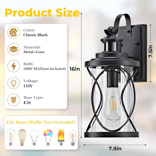 16" Farmhouse Motion Sensor Wall Light (Black / 16''(2-Pack))
