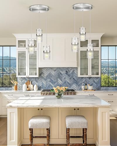 3 Light Brushed Nickel Cluster Pendant Light (Silver -Hammered Glass / 3.5" Hammered Glass, 3-Light)