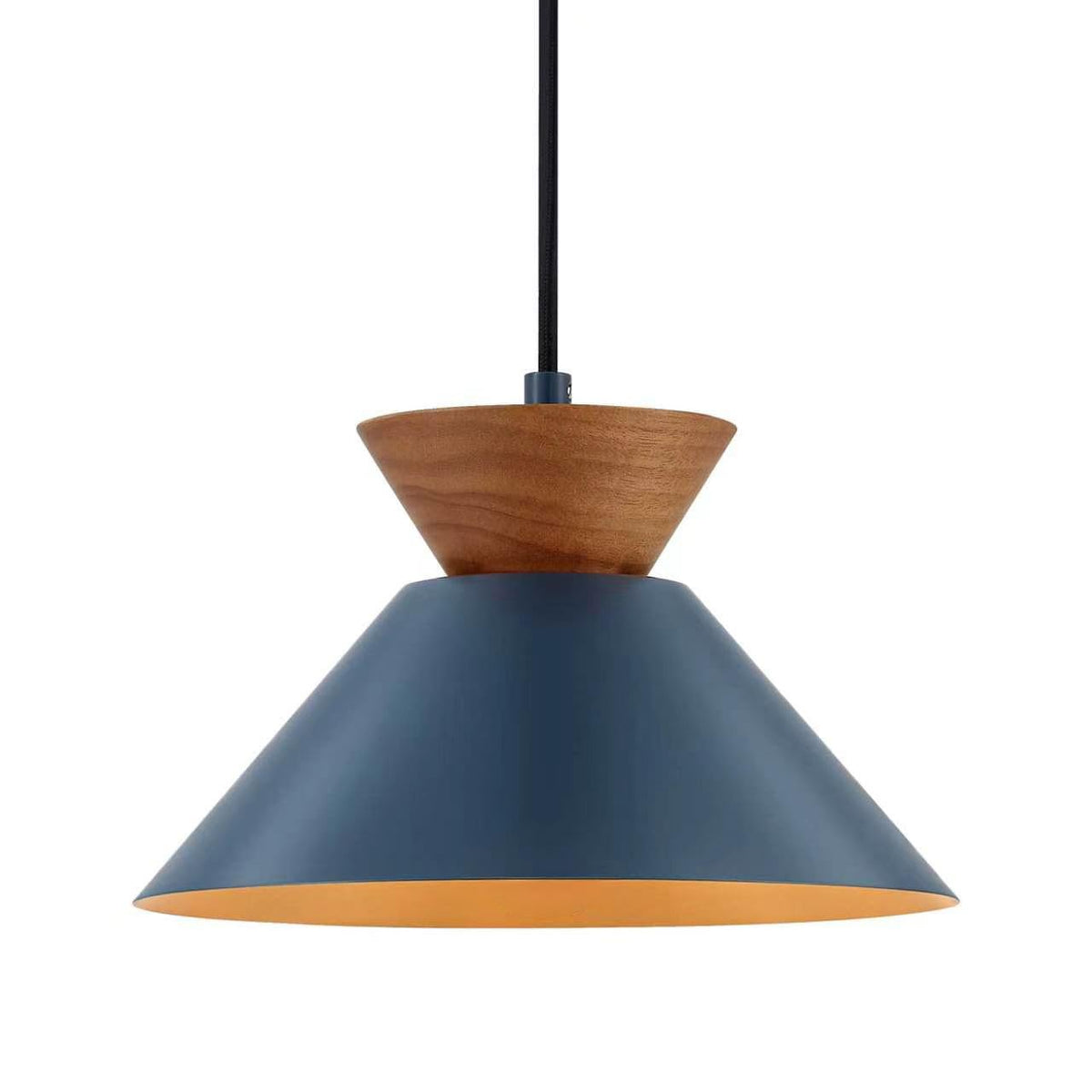 10 Inch Modern Pendant Light Fixture Farmhouse Solid Wood Hanging Lamp with Navy Blue Metal Shade & Gold Inner Finish Adjustable Pendant Light for Kitchen Island Dining Room Bedroom Modern Blue (Blue)