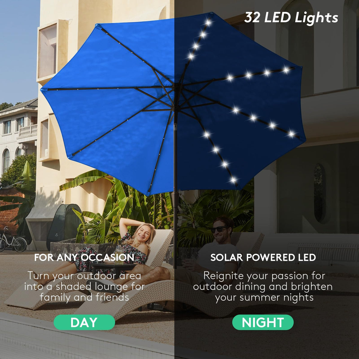 9FT Outdoor Patio Umbrella with Solar Lights (9 ft / Royal Blue)