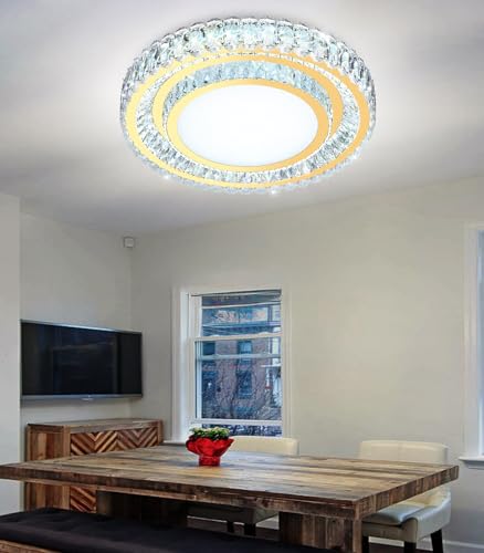 23.6" Dimmable Crystal Chandelier Modern LED Flush Mount Ceiling Light Fixtures for Living Room Bedroom Hallway Kitchen Island Staircase Gold (23.6" Gold)